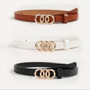 PU Leather Gold Circle Buckle Belt Set of 3